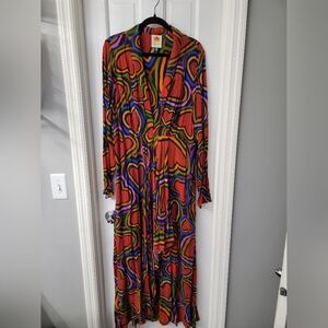 FARM Rio Colorful Heart Pattern Long Sleeve Dress